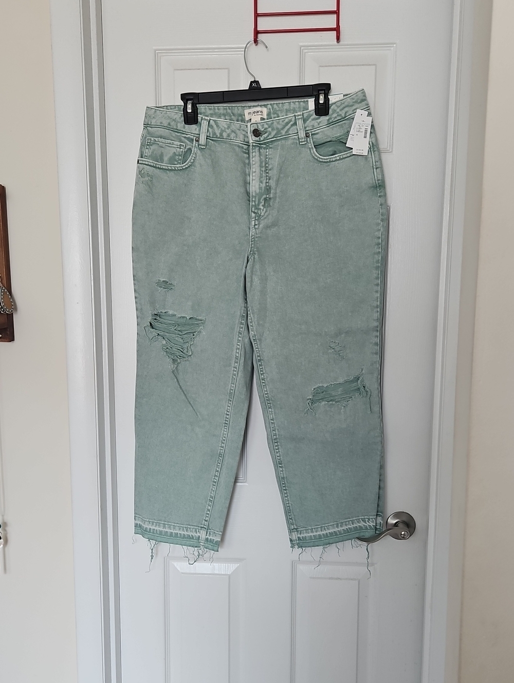 Maurices Original Fit High-Rise Straight Cropped Mint Green Distressed Jeans